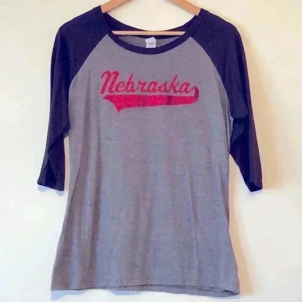 District Made Nebraska Baseball T-Shirt Three Quarter Sleeves